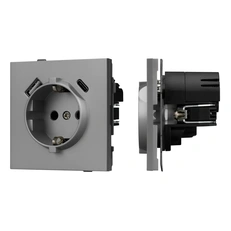 Изображение Розетка с заземлением и USB Type-A+C Arlight TENDO, графитовый матовый 054088